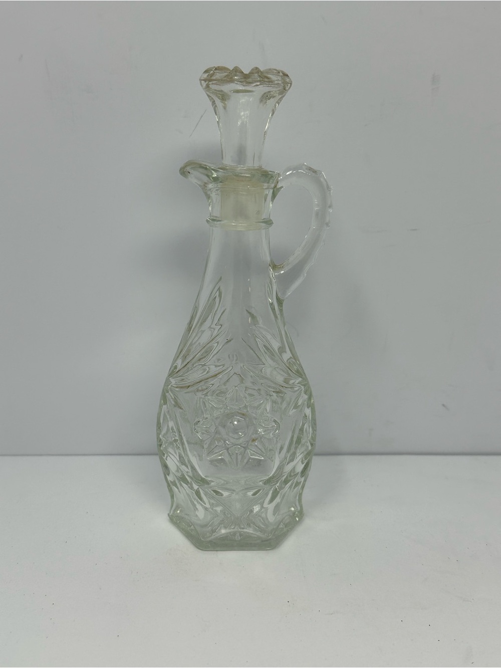 Vintage Anchor Hocking Star of David Glass Vinegar Cruet A0